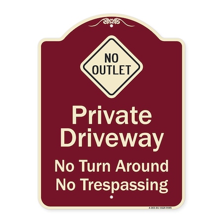 Signmission Designer Series-No Turn Around Or Trespassing With No Outlet Symbol, 24" H, BU-1824-9945 A-DES-BU-1824-9945
